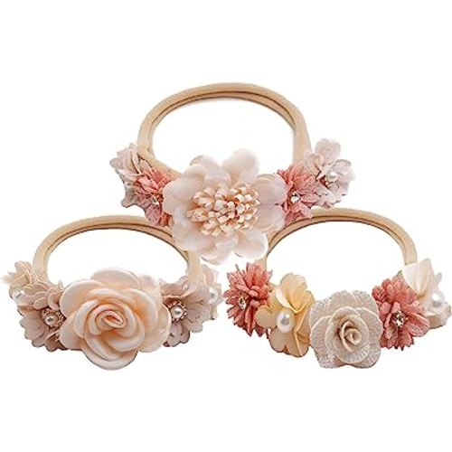 CaySep 3PCS Baby Girl Flower Headbands Set Elastic Bow Hair Band Handmade Bow For Newborn Infant Toddler Pack