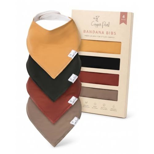 Copper Pearl Baby Bibs 4 Pack, Printed Bandana Drool Bibs for Baby Girl & Boy, Soft Cotton Drooling Teething Bibs