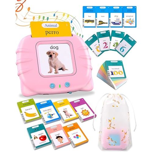 510 Words Spanish Flash Cards for Kids, Autism Toys for Toddlers, Speech Therapy Toys, Educational Learning Flash Cards for Boys and Girls Pink(Spanish/English/Bilingual)