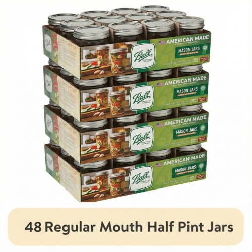 (4 pack) Ball Glass Mason Jar w/ Lid & Band, Regular Mouth, 8 Ounces, 12 Count