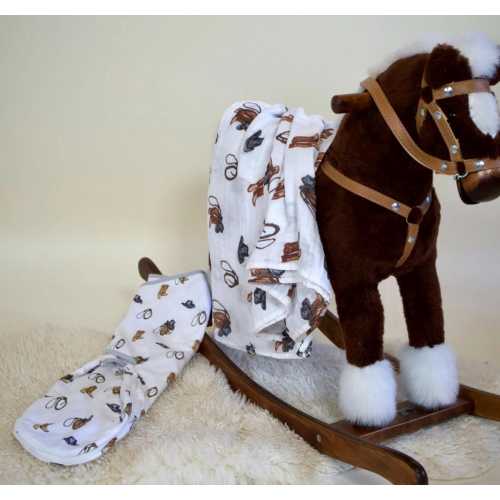 Cowboy Baby Gift Set - Gender Neutral Baby Shower Gift Baby Boy Gift Baby Girl Gift Baby Cowboy Print Muslin Blanket Cowboy Print Swaddle