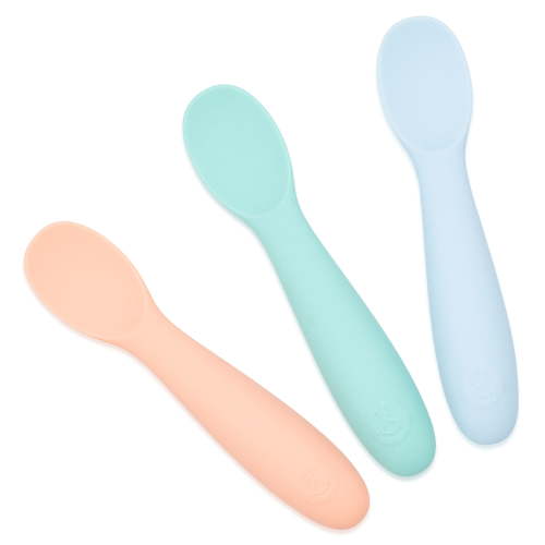 WeeSprout Baby Spoons for Self Feeding 6 Months +, Sensitive Gums & Teeth, 3 Pack + Case
