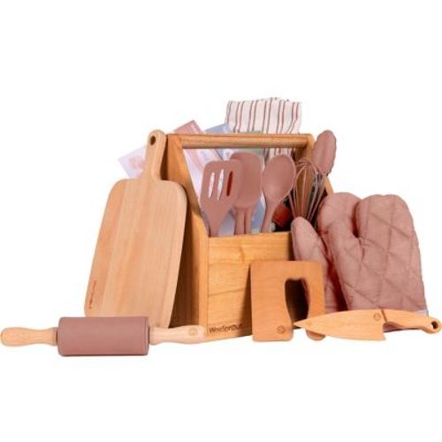 WeeSprout Little Chef Kids Cooking & Baking Set, 14 Piece Cooking Set with Real Kitchen Tools & Kids Apron, Baking Gift for Girls, Boys & Junior Chefs