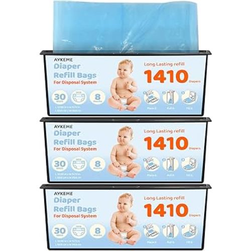 90 Bags Diaper Pail Refills Bags Compatible with Genie Easy Roll Signature & Platinum Diaper Pails | 7-Layer OdorLock Technology | Up to 10 Months Use,3 Pack