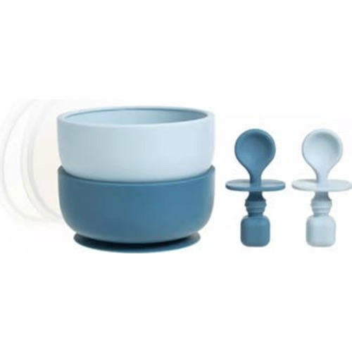 Silicone Baby Feeding Set with Suction Bowls & Spoons, 4-Piece