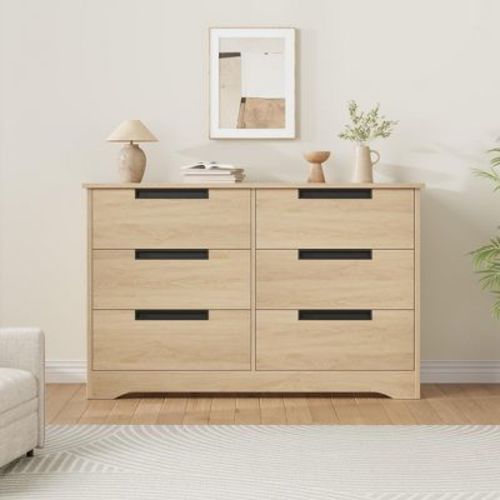 Wood Dresser 6 Drawer, Tall Dressers for Closet, Dressers for Storage Organizer, Nightstand Bedside Table Furniture