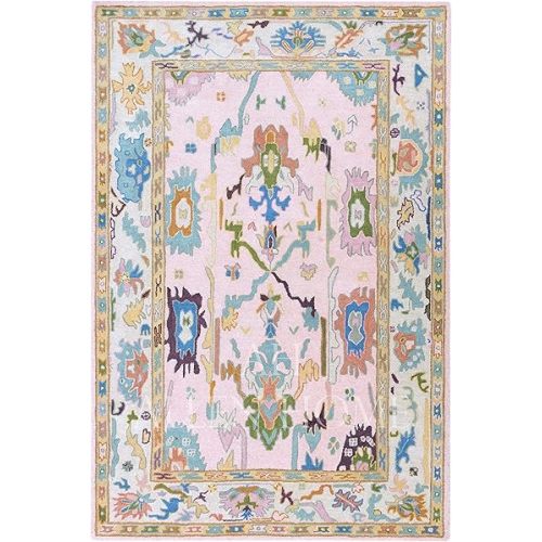 Allen Home Hand Tufted Oushak Wool Rugs - Pastel Ushak Area Carpets Suitable for Living Room, Dining Room, Bedroom- Natural Latex Backing with 100% Cotton - Oushak Caroline Pink - 8’ x 10’