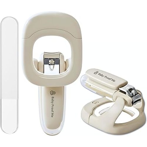 Baby Nail Clipper & File with LED Light, Fingernail Cutter with Catcher for Newborn, Infants & Toddlers- Magnifier for Ultra Visibility, Baby Essentials Nail Trimmer (White)