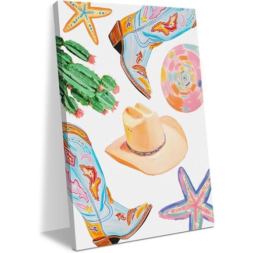 Coastal Cowgirl Succulent Oyster Shells Starfish Decor Beach House Wall Decor Canvas Wall Art Summer Framed Prints Artwork Posters Painting Picture for Bedroom Office Home Living Room 11.5X14.5 Inch