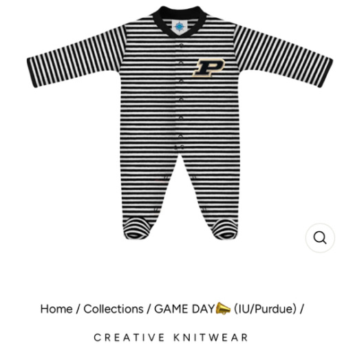 Purdue University Striped Baby Romper in Black/White
