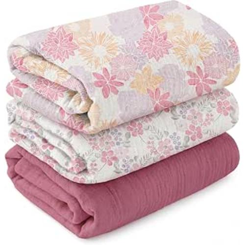 GLLQUEN BABY Muslin Swaddle Blankets for Newborn Girls, Large 40''x38''