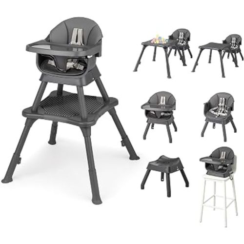 JOYMOR 9 in 1 Baby High Chair for Babies and Toddlers, Convertible Baby Feeding Chair Booster for Eating,Foldable and Portable Highchair with Removable Tray,Activity Table for Toddlers & Infants, Gray