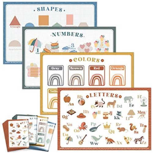 Babebay Disposable Placemats for Baby, 40 Pack Sticky Toddler Placemat for Restaurants, Dining Table, Party, Travel, 12" x 18" with 4 Designs