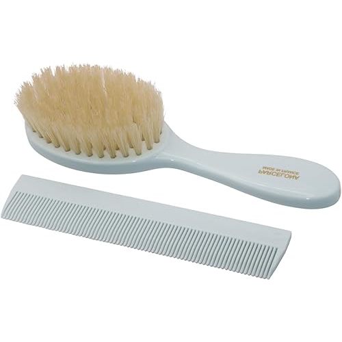 French Grooming Combo Gray 6” Celluloid Soft Natural Silk Bristles Baby Brush and Comb for Girls and Toddlers (Gray)