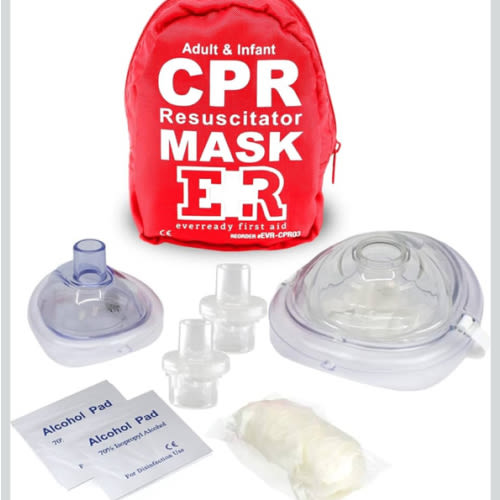 Adult and Infant CPR Mask Combo Kit – Includes 2 CPR Masks with One-Way Valves, Pair of Vinyl Gloves, 2 Alcohol Prep Pads – Portable Emergency CPR Kit – Red
