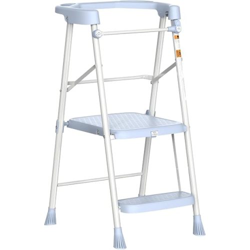 HBTower Kids 2 Steps Step Stool, Foldable Toddler Tower with Safety Railing