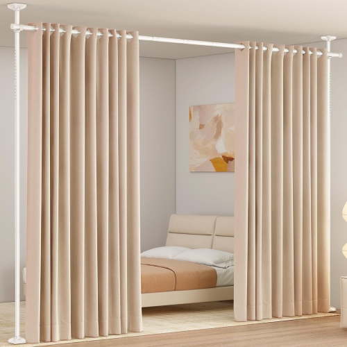 SUNALLY Room Dividers Curtain Rod No Drilling, 4-10ft(H) 28-70inch(W) Adjustable Room Separator for Space Partition, Heavy Duty Floor to Ceiling Tension Rod, White