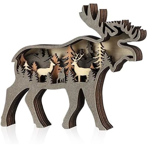 Laozai Wooden Forest Animals Deer Decor Cabin Rustic Mountain Decor Wall Decorations for Bedroom Living Room Table Decorative
