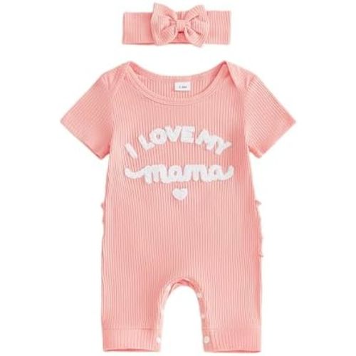 Sejardin Baby Girl Romper Newborn Infant Jumpsuit Letter Print Short Sleeve Crew Neck Romper Summer Clothes with Headband