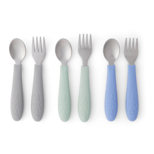Babies/Toddler Stainless Steel Spoons + Forks with Silicone Handle