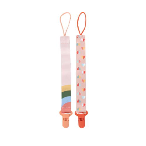 Nuby 2pk Cloth Pacifinder Clip, Peach with Stripes & Peach with Hearts