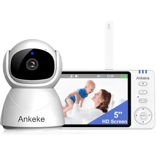 5" Video Baby Monitor with Camera and Audio, 720P HD Wireless No WiFi No App, 2-Way Talk,Voice Motion Detection, 8 Lullabies, 1000ft Range, Night Vision, Temp & Feeding Alarm, 355° PTZ