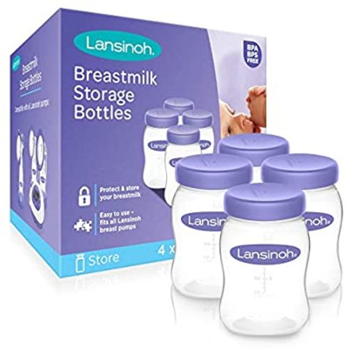 Lansinoh Breastmilk Storage Bottles, 5 Ounces, Pack of 4, Store Baby Milk in the Refrigerator, for Breastfeeding Moms, BPA and BPS Free, Nursing Essentials
