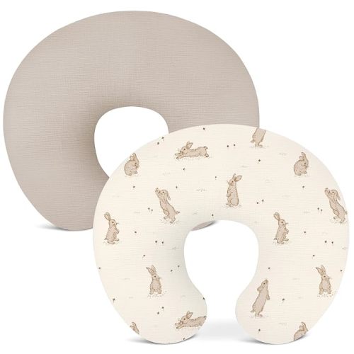 Nursing Pillow Covers 2 Pack, Muslin Breastfeeding Pillow Covers for Baby