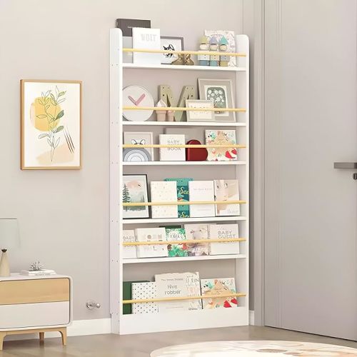 Behind The Door Bookshelf, Wooden Behind Door Bookshelf 6-Tier, Space-Saving Kids Bookcase Book Shelf Organizer Storage for Toys and Books