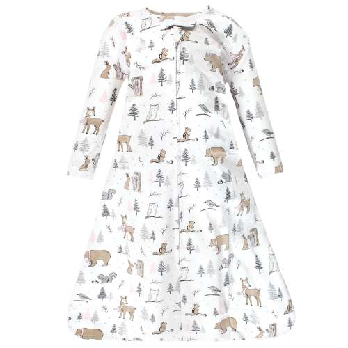 Hudson Baby Infant Girl Long Sleeve Cotton Jersey Sleeping Bag, Winter Forest