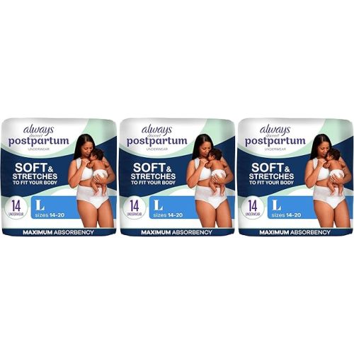 Always Discreet Postpartum and Adult Incontinence Underwear for Women, Large, Maximum Protection, 14 Count (Pack of 3)