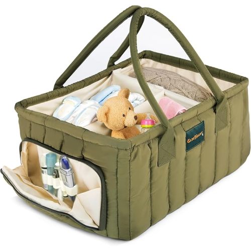 Large Diaper Caddy Organizer with Handle Neutral Boy Girl – Baby Basket for Nursery, Car, Changing Table – Portable Baby Storage with Compartments – Perfect for New Parents and Baby Shower Gifts