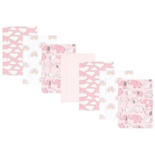 Hudson Baby Infant Girl Cotton Flannel Burp Cloths, Girl New Elephant 7-Pack, One Size