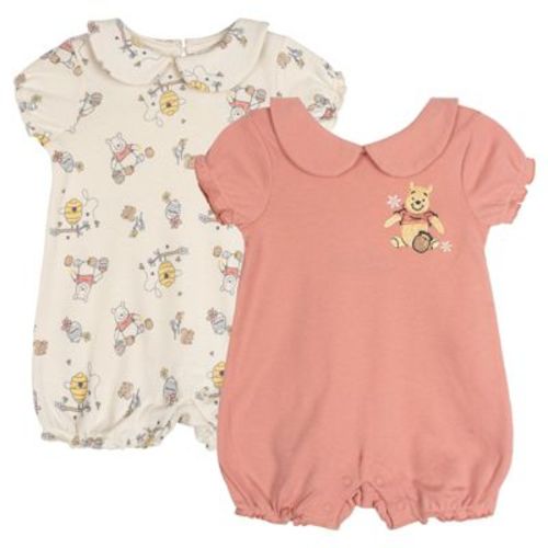 Disney Winnie the Pooh Newborn Baby Girls 2 Pack Rompers Coral Orange / Beige 3-6 Months