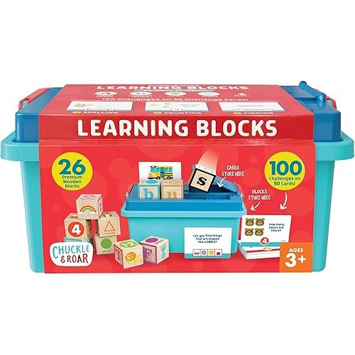 Chuckle & Roar - Learning Blocks: Alphabet Blocks & Learning Flashcards - Educational Learning Activity for preschoolers - Fun and Engaging for Toddlers - Storage Bin Included for Easy cleanup