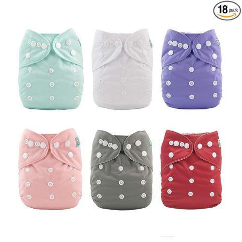 ALVABABY 6 Pack Cloth Diaper with 12 Inserts One Size Adjustable Washable Reusable Diaper Cover for Baby Girls and Boys