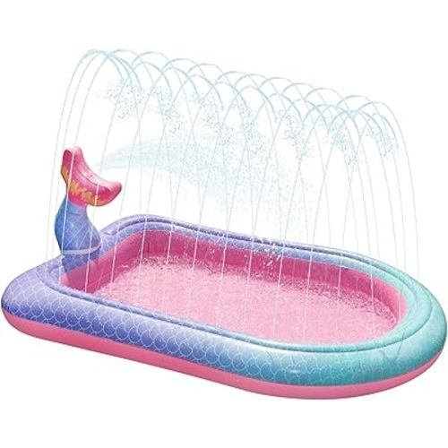 68" Sprinkler & Splash Pad for Kids, Large Outdoor Mermaid Sprinklers Play Mat Summer Water Play Toys Inflatable Sprinkler Pad, Fun Play Pool for Toddlers Babies Over 3 Years Boys Girls - Pink