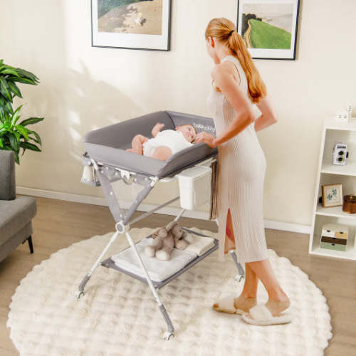 Portable Baby Changing Table With 3-Level Adjustable Height-Gray