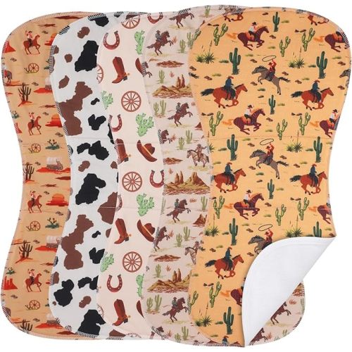5 Pcs Western Cowboy Baby Burp Cloths, Soft Absorbent 19x9 Inch