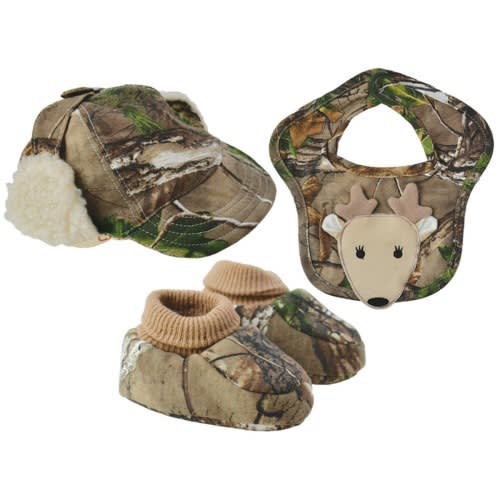 &lt;span&gt;Hunter&lt;/span&gt; Infant Camo Booties, Hat, and Deer Bib Gift Set