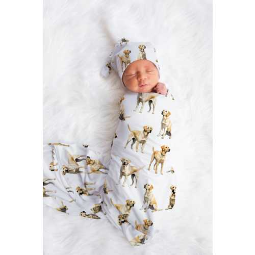 Yellow Lab Baby Swaddle Blanket, Yellow Labrador Baby Gown, Gender Neutral Baby Gift, Hospital Photo Swaddle, Coming Home Outfit, Duck Dog