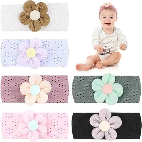 6 Pcs Baby Girls' Flower Headbands Soft Nylon Headband with Bows for Baby Girls Hair Accessories for Newborn Infant Toddler Kids Daily Wear, Photoshoots