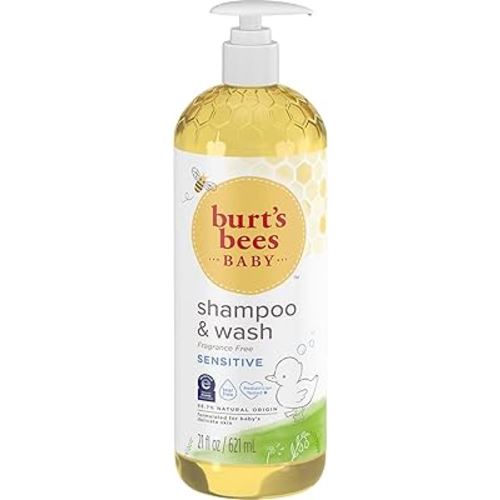 Burt's Bees Baby Sensitive Shampoo and Wash, Fragrance Free, Tear Free, Pediatrician Tested, 98.7% Natural Origin, 21 Fluid Ounces
