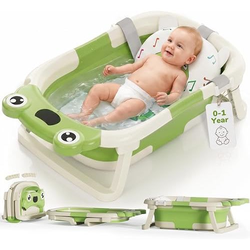 DEANIC Baignoire pour bébé pliable pour le bain du nouveau-né, baignoire portable pour bébé avec coussin de soutien doux pour bébé de 0 à 6 à 12 mois, baignoire pliable pour bébé pour l'intérieur