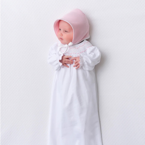 Sweetly Smocked Greeting Gown - Worth Avenue White with Palm Beach Pink