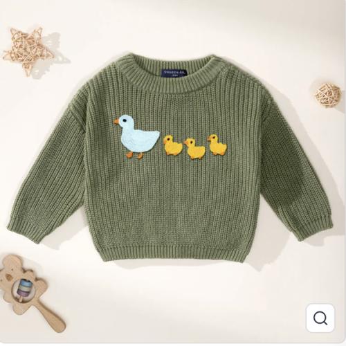 Hand Embroidered Marching Ducks Baby Knit Sweater