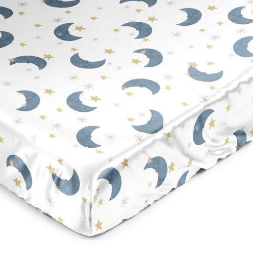 Sweet Jojo Designs Moon Bear Boy, Girl, Unisex/Gender Neutral Satin Fitted Crib Sheet