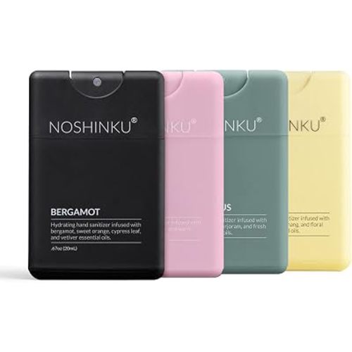 Noshinku - Refillable Hand Sanitizer Discovery Deux 4-Pack, Travel Size Sprayer, Hydrating Botanical Mist, Natural Ingredients, All Natural Fragrances, Sugarcane Derived Alcohol, No Parabens, No Dyes