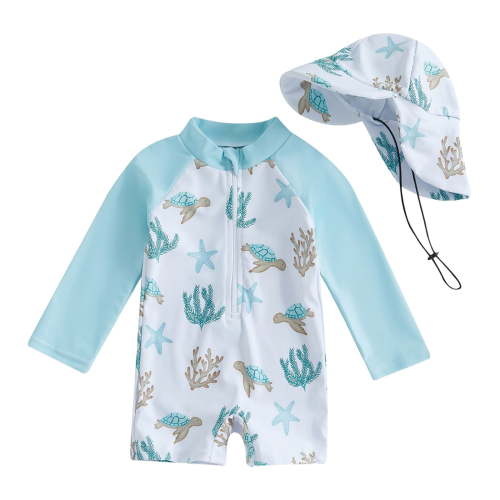TOWED22 Baby Boy Swimsuit Rash Guard Toddler Sun Protection Swimwear Infant One Piece Bathing Suit(White,6-12 M)