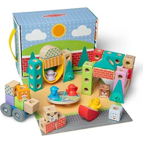 Melissa & Doug Blockables™ Town Snap and Play, Mix and Match Connectable Wooden Building Blocks Play Set Toy for Preschool Boys and Girls (73 Pcs)